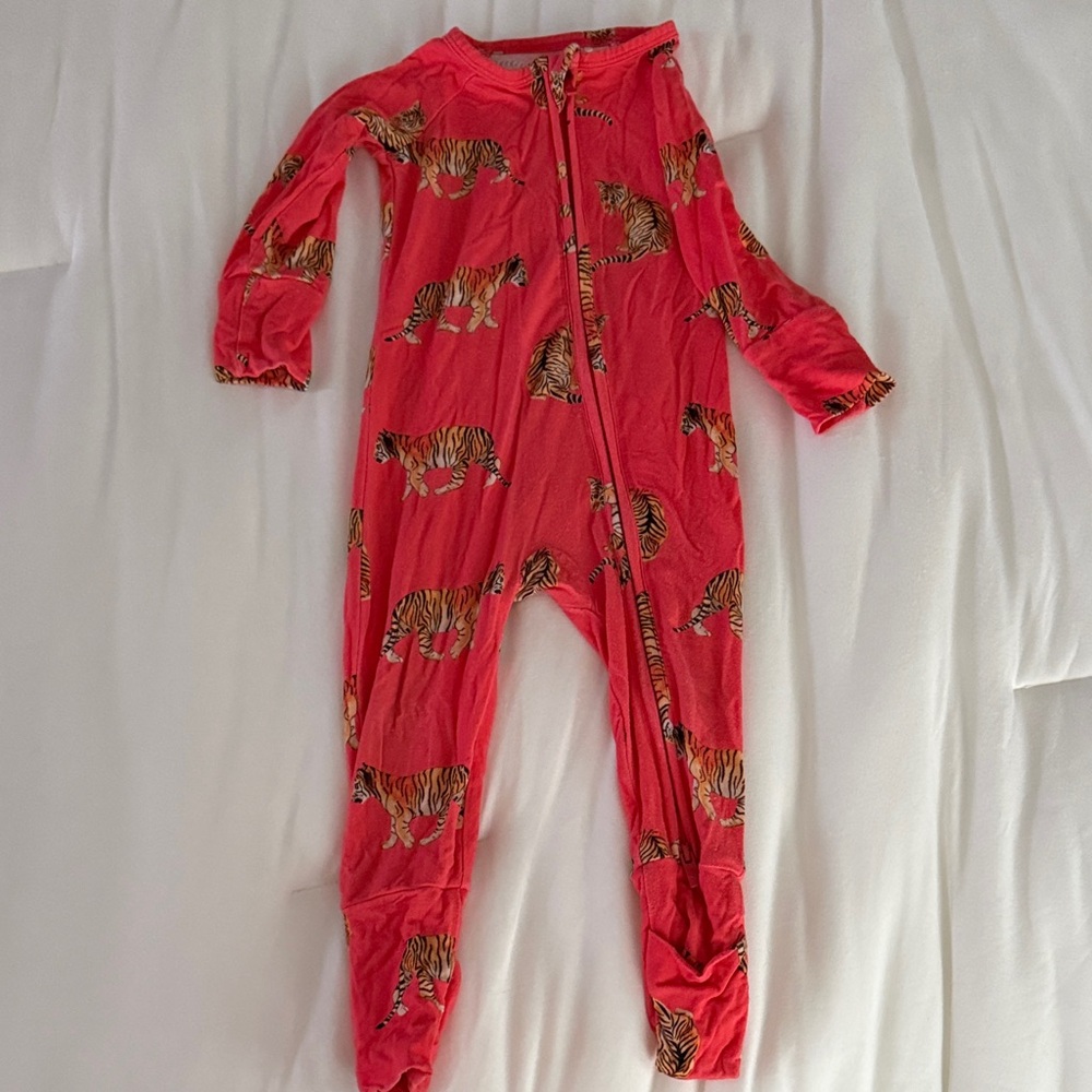 Red Tiger-Print Footed One-Piece Pajama